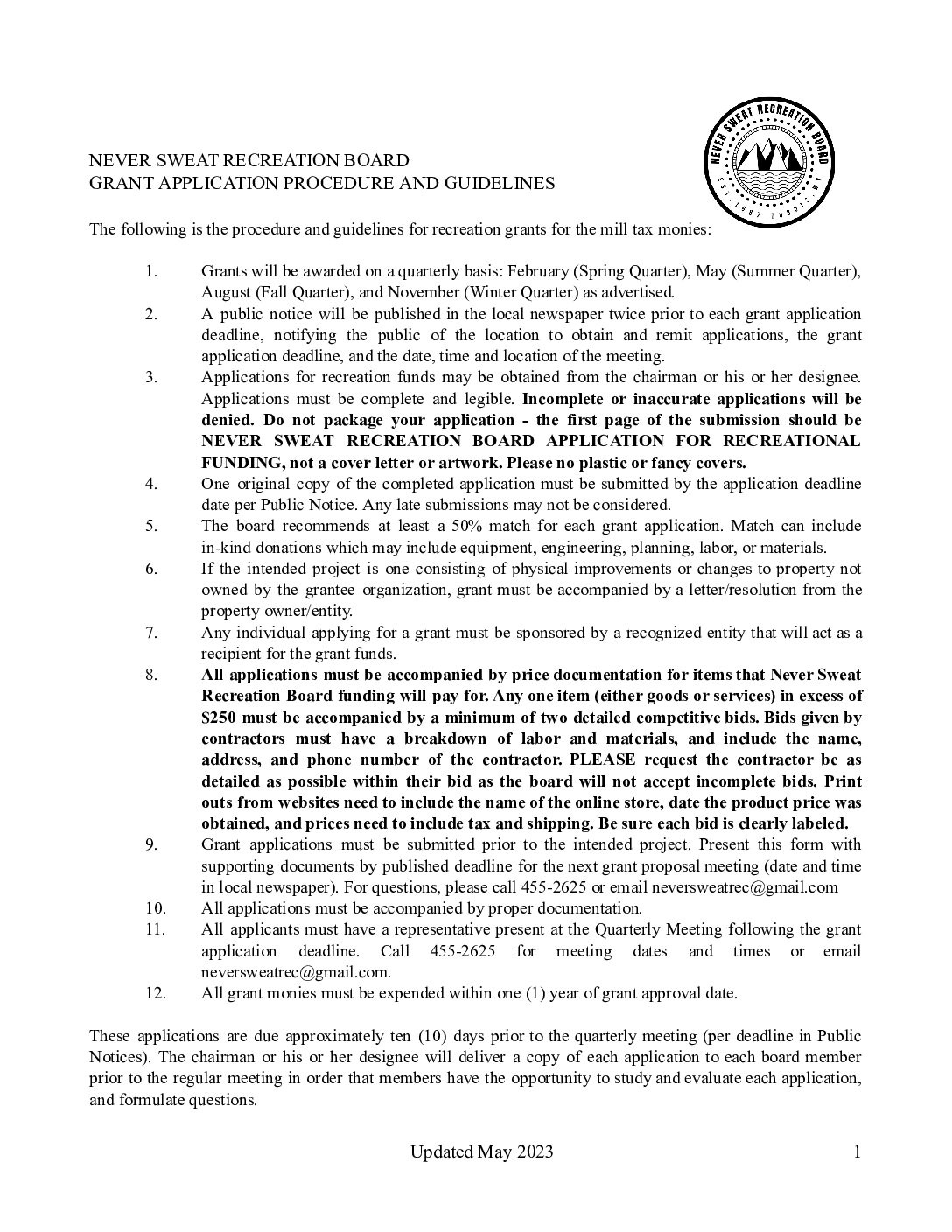GRANT APPLICATION PROCEDURES AND GUIDELINES_May2023